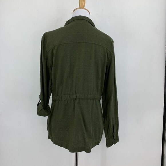Sanctuary Linen Blend Utility Jacket Womens S Small Olive Green Belted Pockets - Picture 4 of 8